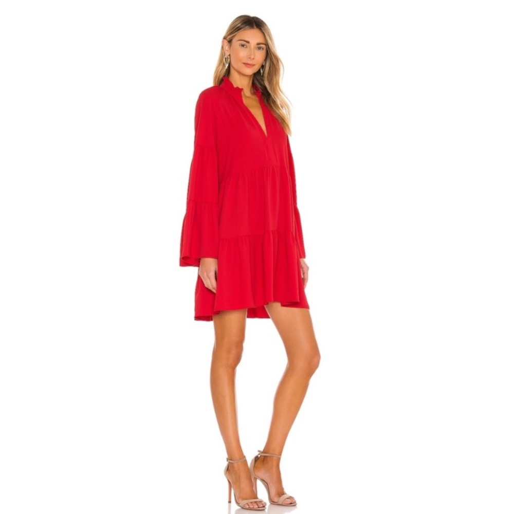 Amanda Uprichard Dress S Alexis Boho Tiered Bell Sleeve Red Boho Party Frstive